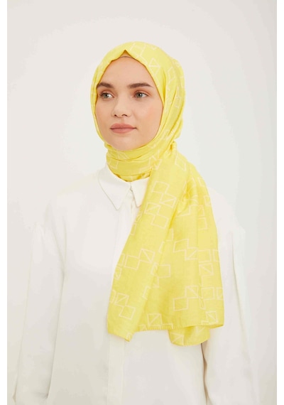 Armine Trend Sarı Geometrik Desen Pure Lina Şal 15 - 23061 Sarı