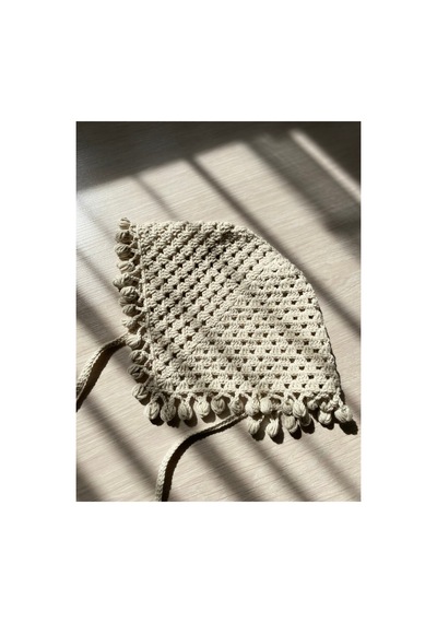 Krem Renk Pıtırcıklı Örgü Bandana Krem Krem