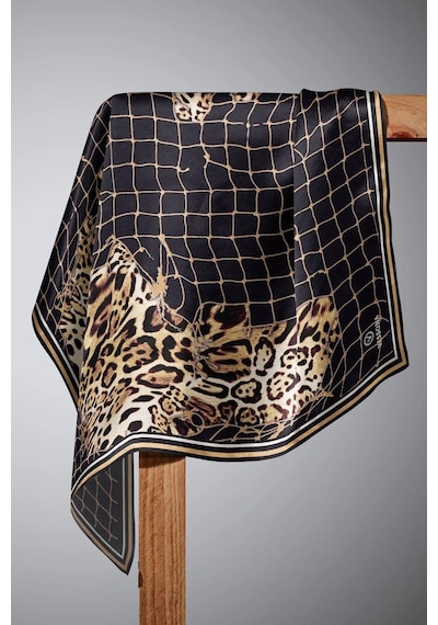 Vissona Tivil İpek Eşarp Ist 60991-5 Siyah Leopar Desen siyah