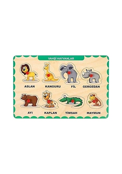 Ahşap Tutmalı Eğitici Yapboz Vahşi Hayvanlar Anaokulu Oyuncakları
