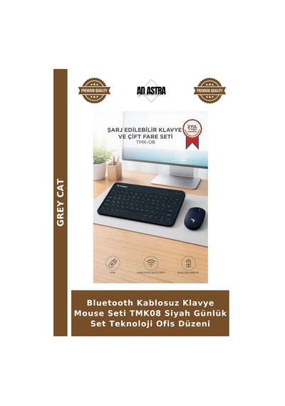 Bluetooth Kablosuz Klavye Mouse Seti Tmk08 Siyah Günlük Set Teknoloji Ofis Düzeni