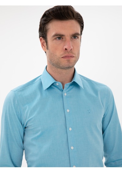 Cacharel Aqua Slim Fit Pamuklu Oxford Gömlek Mavi
