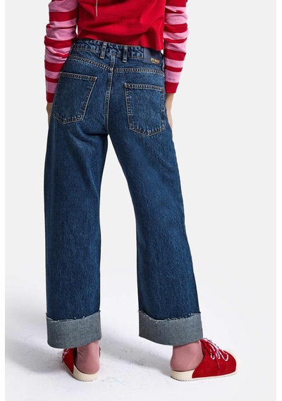 Kadın Koyu Mavi 2w6-5 Relaxed Fit Paça Detaylı Denim Jean