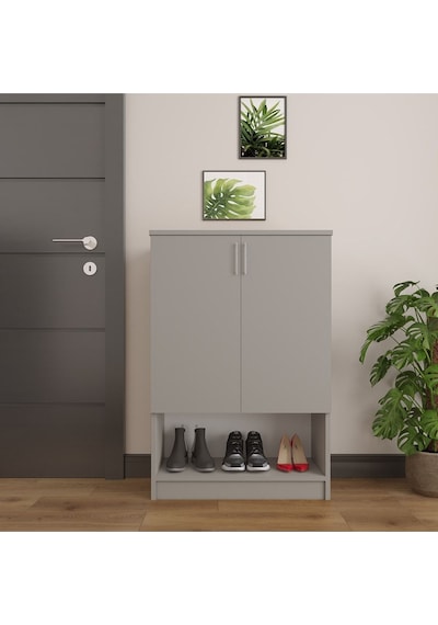 Asra Trend Ayakkabılık A-03 %100 MDF Kapaklı ve Açık Raflı Portmanto Kül Gri