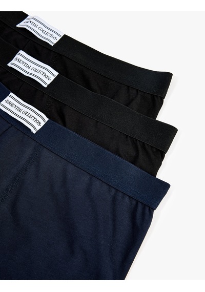 Koton Pamuklu Regular Fit Etiket Detaylı 3 Lü Boxer Seti Lacivert 7wlm90004mk