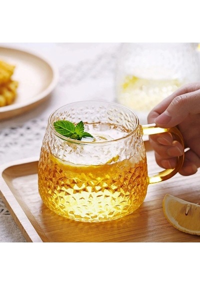 Morponi Borosilikat Cam Lüks Buzlu Cam Kupa Gold Sap Detaylı 350 Ml 6 Adet Şeffaf