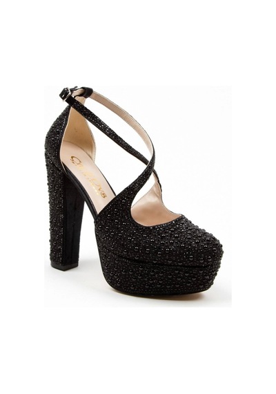 Ersefa Gold Full Inci Topuklu Kadın Abiye Ayakkabı Kadın Topuklu Şık Gec siyah