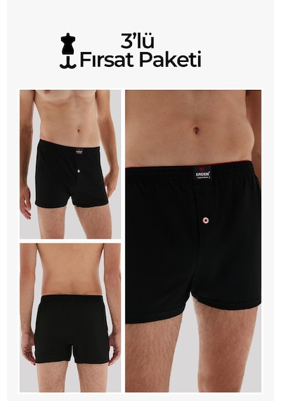 Erdem Siyah 3'lü Penye Boxer 1400 Siyah