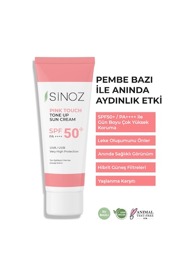 Sinoz SPF50+ Pink Touch Ton Eşitleyici Pembe Yüz Güneş Kremi PA++++ 50 ML