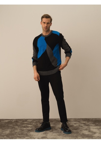 Xint Koyu Gri Dokulu Lüks Pamuk Dokulu Regular Fit Kazak 801755