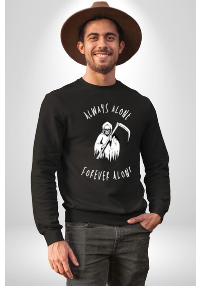 Her Zaman Yalnız Daima Yalnızlık Azrail Unisex Siyah Sweatshirt Siyah
