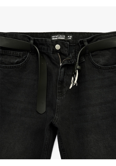 Koton Normal Bel Cepli Pamuklu Kemerli Vintage Straight Fit Jean Pantolon Siyah 6sam40363nd Koton Normal Bel Cepli Pamuklu Kemerli Vintage Straight Fit Jean Pantolon Siyah 6sam40363nd