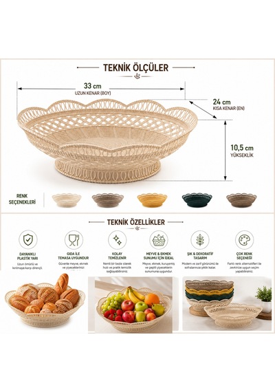 Plastik Dantel Desenli Ekmek, Meyve Sepeti-417 Yeşil