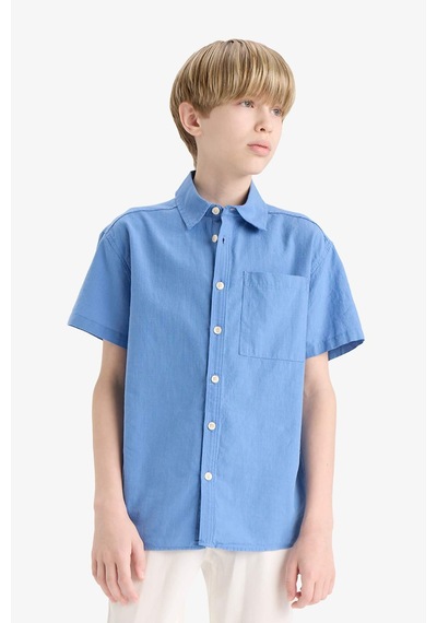 Defacto Erkek Çocuk Oversize Geniş Kalıp Polo Yaka Kısa Kollu Gömlek E5832a825hsbe422 Mavi