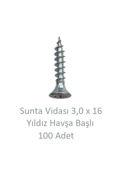 Sunta Vidası, 3,0 X 16 Mm, 100 Adet, Yhb Vida 3 x 16