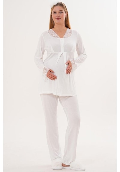 Mecit Pijama Mecit 5808 Kadın Hamile Lohusa Pijama Takımı Ekru