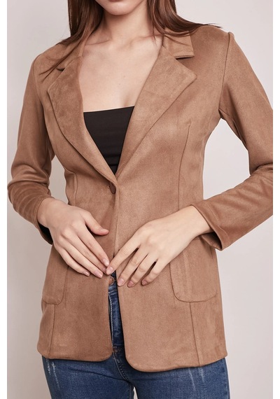 Süet Kumaş Cep Detaylı Düğmeli Şık Blazer Ceket-camel CAMEL