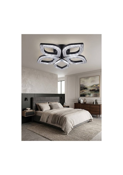 LumiaLighting Yonca Model Siyah Kumandalı 5"li Ledli 3 Renk Modu Kristal Salon Mutfak Yatak Çocuk Odası Led Avize