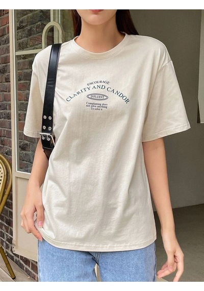 Flood Of Style Kadın Bej Clarity And Candor Baskılı Oversize T-shirt