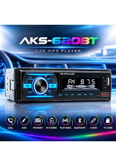 Aks-620bt 2amfi Çıkışlı 4x60wat Oto Teyp Rgb Bluetooth-usb Mixtrax
