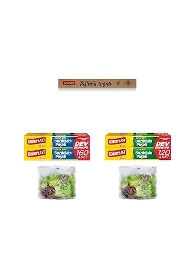 Doğal Pişirme Kağıdı 37 Cm X 8 M X1 + Küçük Boy Buzdolabı Poşeti Dev Ekonomi 160 Lı, X1 + Orta Boy Buzdolabı Poşeti Dev Ekonomi 120 Li, X1