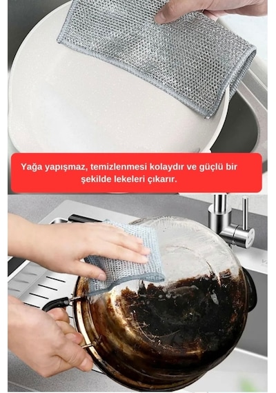 Mainshop Çok Fonksiyonlu Çizilmez Tel Bulasik Bezi Çelik Tel Bulasik Havlusu 5 Adet