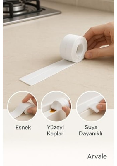 Arvale 3, 2 M Su Sızdırmaz Kenar Bandı Banyo, Mutfak, Duş, Pencere, Kenar Bandı 3, 2 Mt Delik Kapatıcı