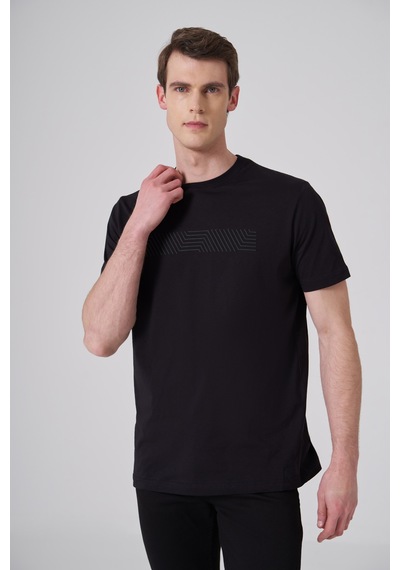 Morven Erkek Siyah Trend Baskılı Bisiklet Yaka Dinamik Fit T-shirt 26ys018009001 Siyah