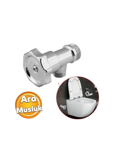 Badem10 Çevirmeli Taharet Musluğu Metal Rezervuar Ara Musluk Wc Klozet Alafranga Flex Hortum Bağlantı