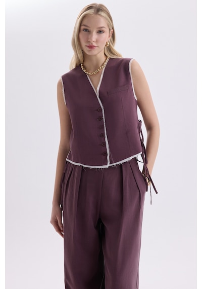 Mai Collection Mai Studios Co. Shonas Bağcık Detay Bordo Yelek Pantolon Takım Bordo