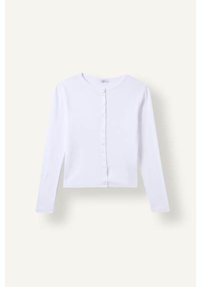 Defacto %100 Pamuk Slim Fit Bisiklet Yaka Düğmeli Ribana Uzun Kollu Basic Hırka I9576ax26auwt34 Beyaz-wt34