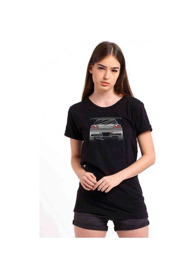 Nissan Skyline R 34 Baskılı Siyah Kadın Tshirt