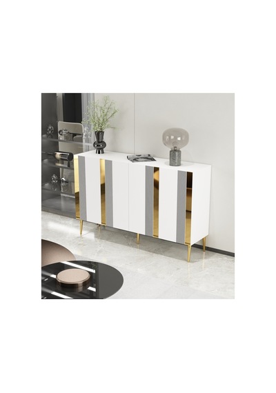 Forest 120 Cm Konsol Tv Sehpası Çok Amaçlı Dolap Beyaz-altın Beyaz-altın