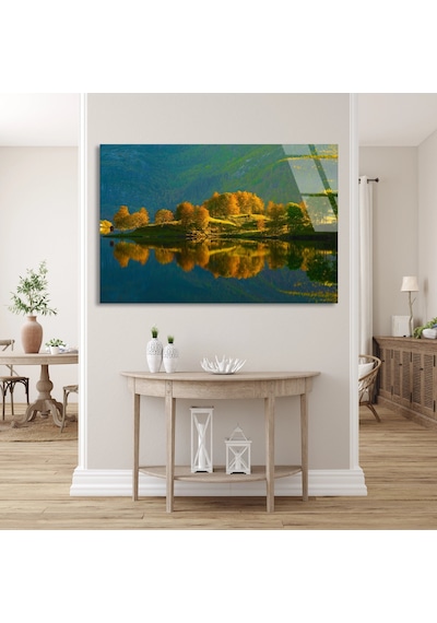 Yeşil Göl Adası - Cam Tablo - Deg1294 90 X 60 Cm