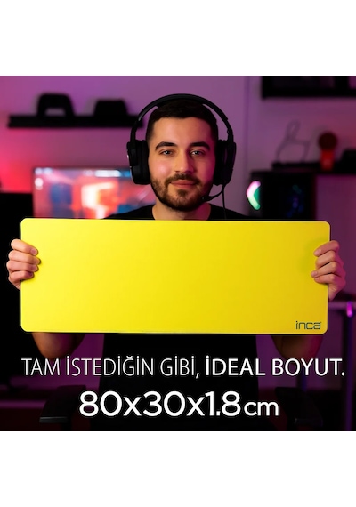 Imp-019 Pu Deri Mousepad Çift Taraflı Masa Matı 80x30 Kaymaz Su Geçirmez Sarı-lacivert