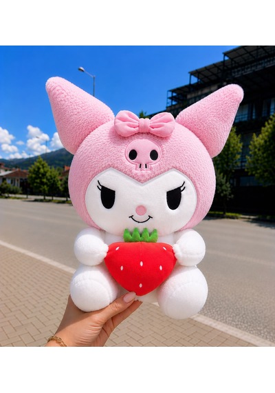 Yeni Seri Çilekli Kuromi Peluş Oyuncak 50cm - Hediyelik Oyuncak & Polly Toys Açık Pembe