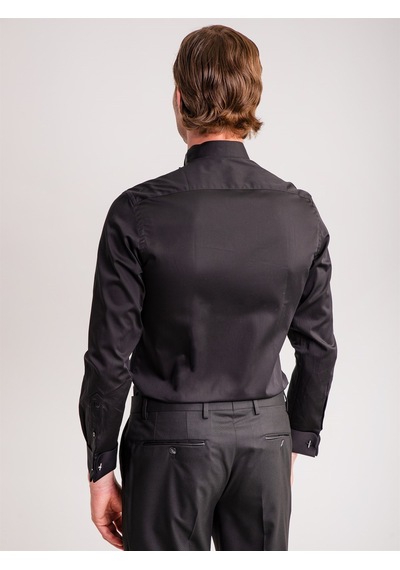 Dufy Siyah Erkek Slim Fit Ata Yaka Uzun Kol Gömlek - 60901 Siyah