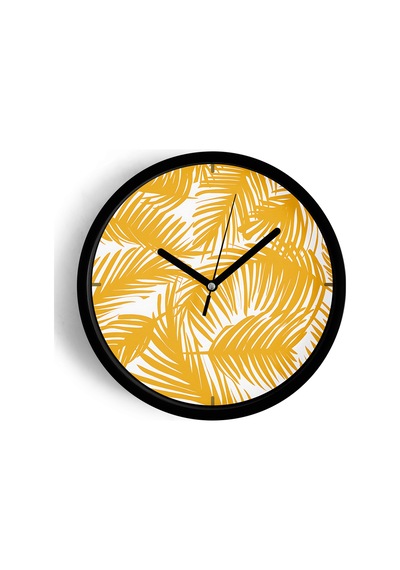 Tropikal Yaprak Desenli Modern Duvar Saati - 25cm - Önü Camlı Siyah Kasa - Sessiz Mekanizma-jh0595 Siyah