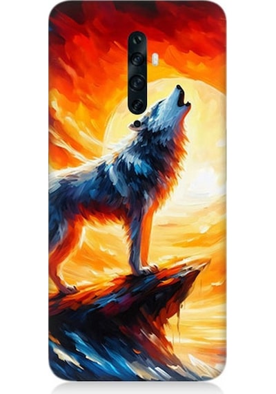 Oppo Reno 2z Uyumlu Kayalıkta Uluyan Kurt Yalnızlığı Desenli Silikon Kılıf Çok Renkli