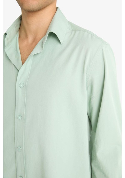 Defacto Regular Fit Polo Yaka Dokuma Uzun Kollu Gömlek F6341ax25augn1135 Yeşil-gn1135