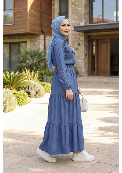 Hb Harma Time Butik Kadın Fırfır Detaylı Bağcıklı Koyu Kot Mavi Denim Elbise Koyu Mavi Hb Harma Time Butik Kadın Fırfır Detaylı Bağcıklı Koyu Kot Mavi Denim Elbise Koyu Mavi