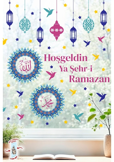 Ramazan Cam Sticker Seti Çift Taraflı Hoşgeldin Ya Şehr-i Ramazan Pencere Süsü Ramazan Ayı Özel Dijital Baskı
