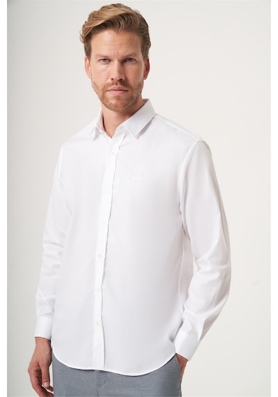 İmza Beyaz Sert Yaka Uzun Kol Cepsiz Slim Fit %100 Pamuk Gömlek 1004260211