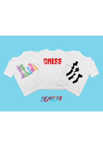 Bumeta Satranç Şah Mat Chess Baskılı Çocuk Tişört 3 Lü Set Beyaz