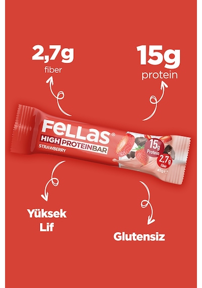 Fellas Yüksek Protein Bar Çilekli 45 x 12 Adet