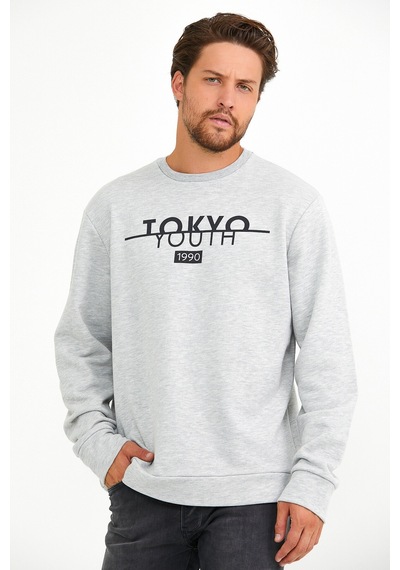 Erkek Bisiklet Yaka Regular Fit Tokyo Basklı Sweatshirt Spr22sw1 001