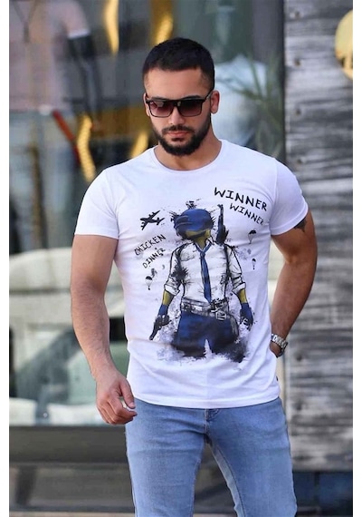 Madmext Baskılı Beyaz Tişört 4028
