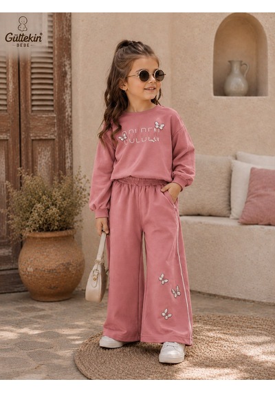 Lumia Baby Golden Kelebek Nakışlı Kız İkili Eşofman Takım 2-5 Yaş -kay4408345 - Pembe