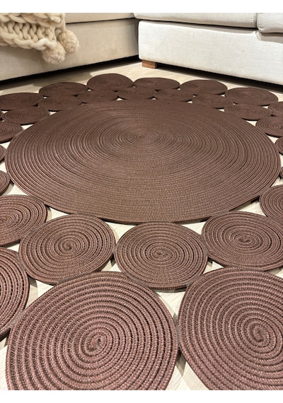 Mavaux Papatya Hasır Jüt Çiçek Desenli Kilim Halı Kahverengi