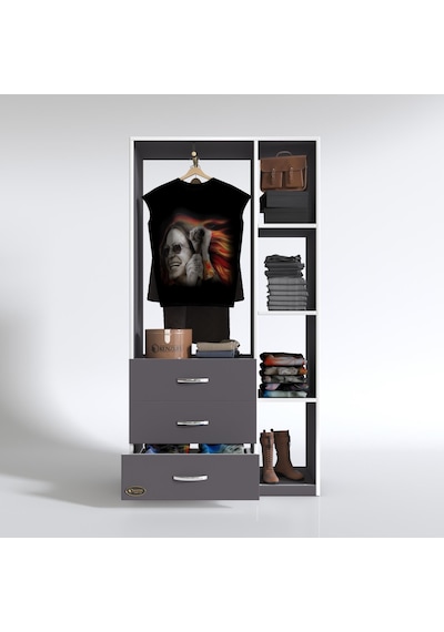 Kenzlife giysi dolabı ökkeş 175*90*40 gri gardırop 3 çekmeceli